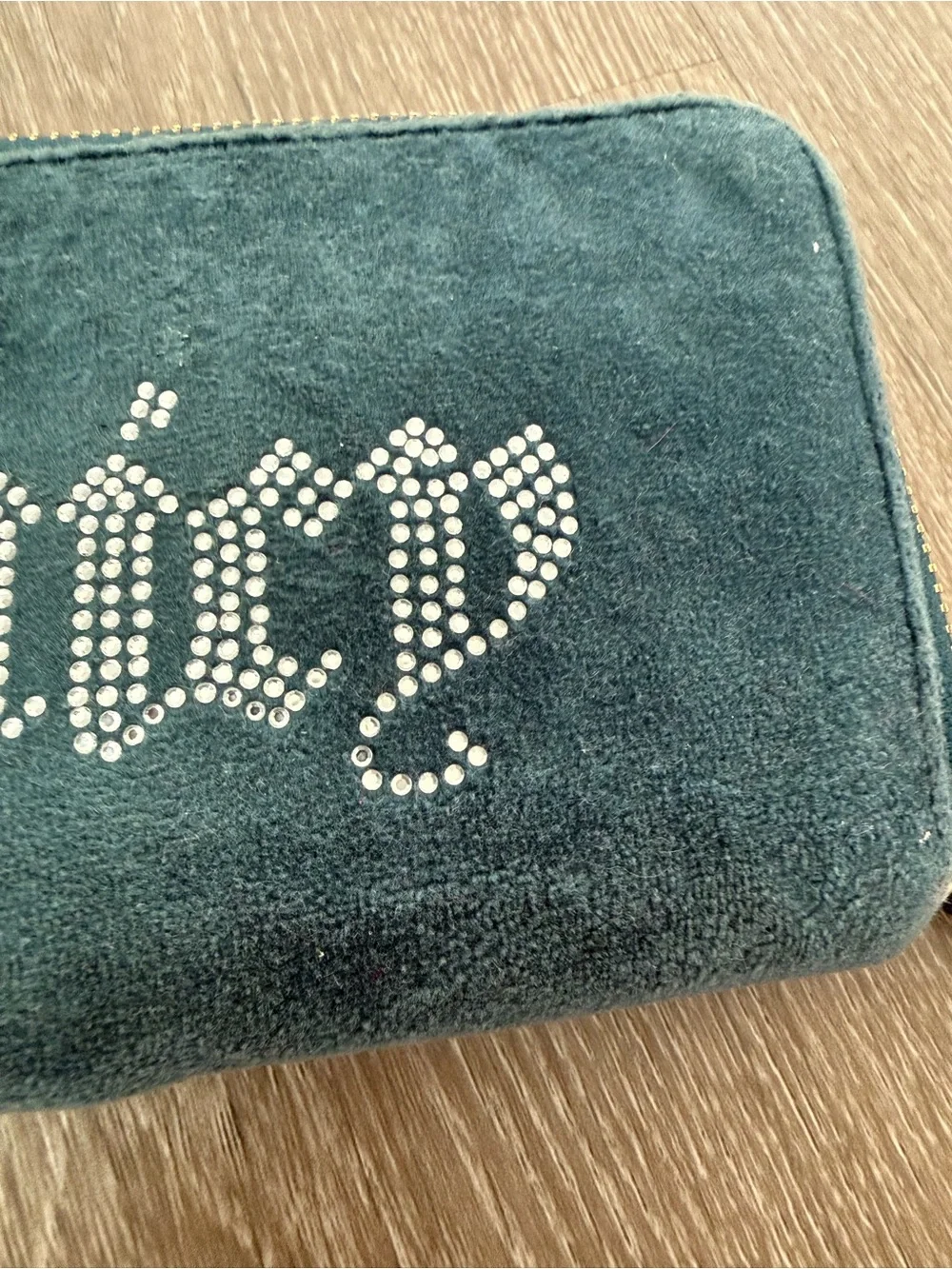 Juicy Couture Teal Suede Crystal Logo Zip Wallet